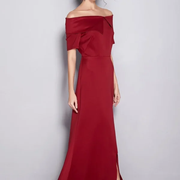 Alternative view of Women's Runway Dresses Slash Neckline Short Sleeves Party Prom Sexy Split Chapel Train Long Red Dresses