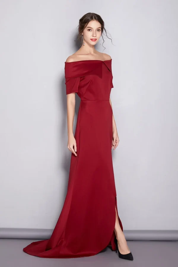 Alternative view of Women's Runway Dresses Slash Neckline Short Sleeves Party Prom Sexy Split Chapel Train Long Red Dresses
