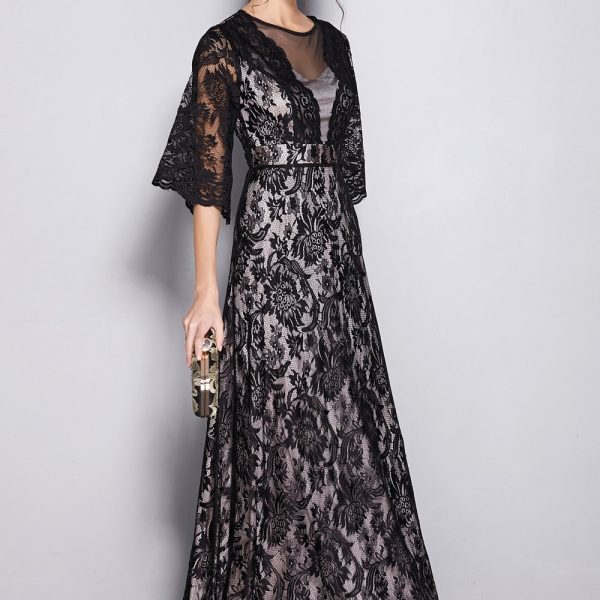 Alternative view of Women's Runway Dresses O Neck Half Sleeves Embroidery Lace Sexy Tulle Laid Over Party Prom Elegant Long Dresses