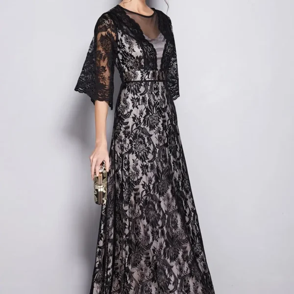 Alternative view of Women's Runway Dresses O Neck Half Sleeves Embroidery Lace Sexy Tulle Laid Over Party Prom Elegant Long Dresses