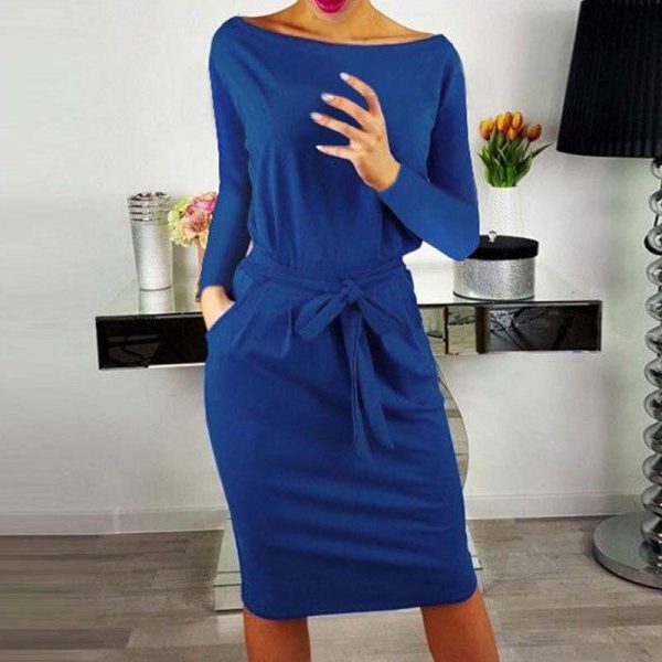 2020 Autumn Midi Party Dress Women Loose Plus Size Dress Female Sexy Casual Knee Length Long Sleeve Dress Ladies With Blet - Hplify