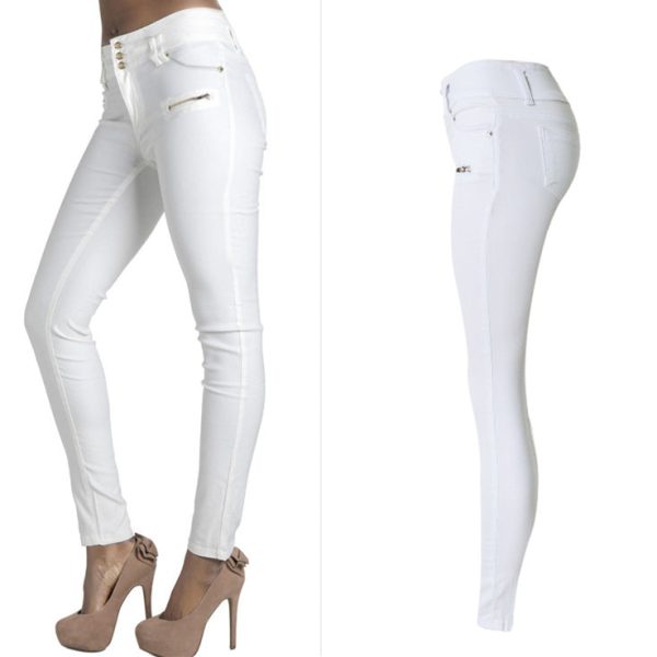 Alternative view of Women High Waist White Skinny Jeans Women Slim Elastic Pencil Jeans