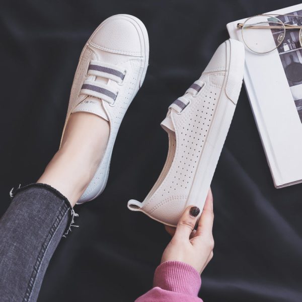 Woman Shoes Summer New Fashion Shoes Woman Casual Microfiber PU Leather Simple Women Casual Striped Shoes Sneakers Breathable