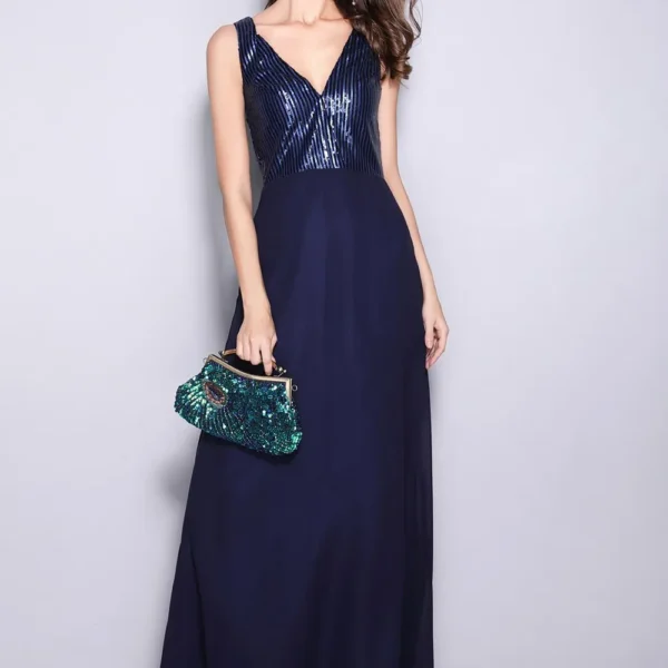 Women's Runway Dresses Sexy V Neck Sleeveless Sequined Bodice Split Party Prom Fashion Long Dresses