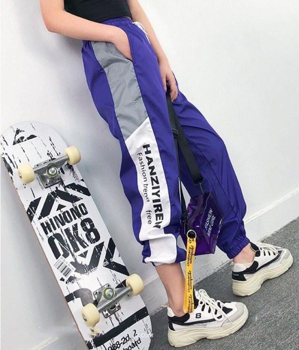 Autumn Harajuku BF Loose Sport Reflective Pants Women Hip Hop High Waist streetwear Cargo Pants Loose Joggers Women - Hplify