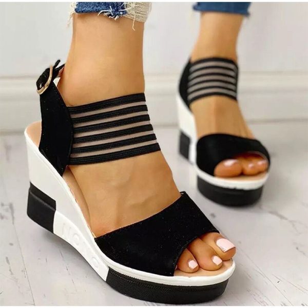 Alternative view of Women Sandals Wedges Platform Peep Toe Sandals Ladies Ankle Strap Buckle Strap Stretch Fabric Summer Shoes Female Fashion