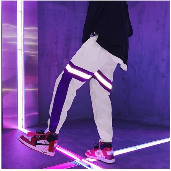 New Hip Hop Reflective pants Harajuku Casual Black Cargo Pants Women Elastic High Waist Pants Streetwear Sweatpants Jogger - Hplify