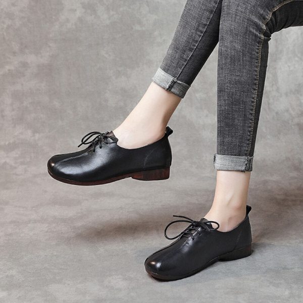 Alternative view of Handmade Women Flat Shoes Genuine Leather Casual Oxford Shoes For Women Flats Spring Round Toe Retro Ladies Shoes