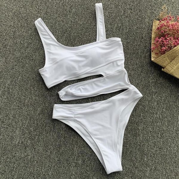 2021 Cut Out One Piece Swimsuit Female Sexy Push Up Monokini White High Cut Swimwear Women Beachwear New Bathing Suits - Hplify