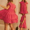 Women Casual Ruffle O Neck Short Sleeve Dress - Hplify