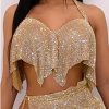 Halter Backless Sequin Top & Slit Skirt Sets Women Night Wear Club Outfits Two Piece Set - Hplify