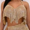 Halter Backless Sequin Top & Slit Skirt Sets Women Night Wear Club Outfits Two Piece Set - Hplify