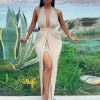 Halter Plunge Thigh Slit Maxi Dress - Hplify
