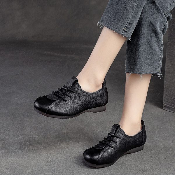 Handmade Women Flat Shoes Genuine Leather Casual Oxford Shoes For Women Flats Spring Round Toe Retro Ladies Shoes