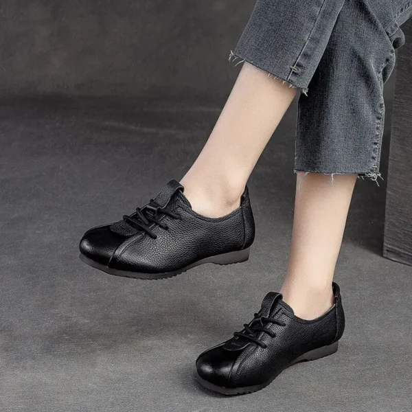 Handmade Women Flat Shoes Genuine Leather Casual Oxford Shoes For Women Flats Spring Round Toe Retro Ladies Shoes