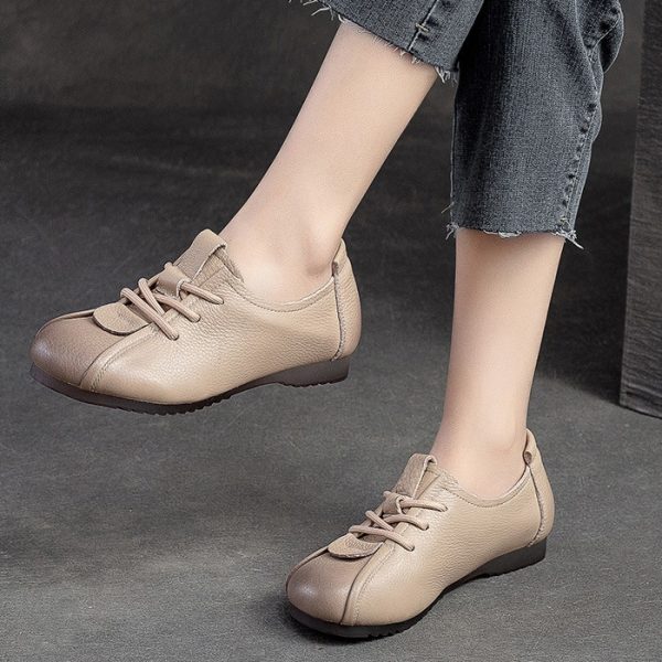 Alternative view of Handmade Women Flat Shoes Genuine Leather Casual Oxford Shoes For Women Flats Spring Round Toe Retro Ladies Shoes