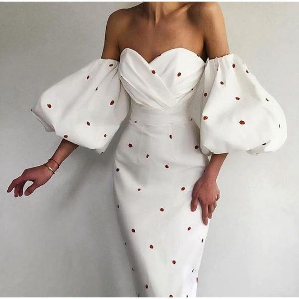Polka Dot High Waist Midi Dresses Women V-Neck Sweet Long Puff Sleeve Elegant Dress Female 2021 Christmas Lady Party Vestidos - Hplify