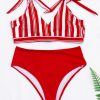 High Waist Bikinis Swimsuits 2021 Swimwear Women Top Wrap Biquini Beachwear Strap Bow Bathing Suits Striped Bikini Set - Hplify