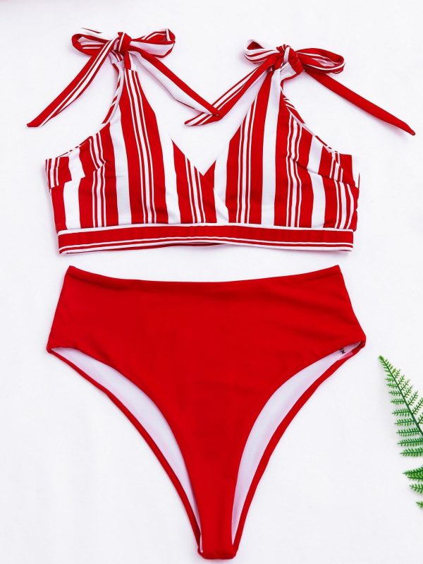 High Waist Bikinis Swimsuits 2021 Swimwear Women Top Wrap Biquini Beachwear Strap Bow Bathing Suits Striped Bikini Set - Hplify