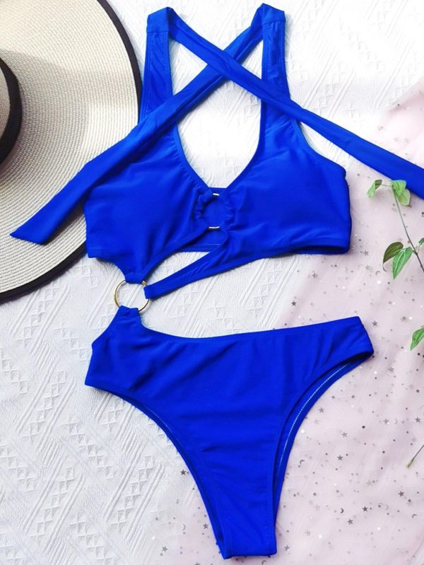 Black One Piece Swimsuits Women Push Up Swimwear Cut Out Monokini Sexy High Cut Bodysuits Bandage Halter Bathers 2021 New - Hplify