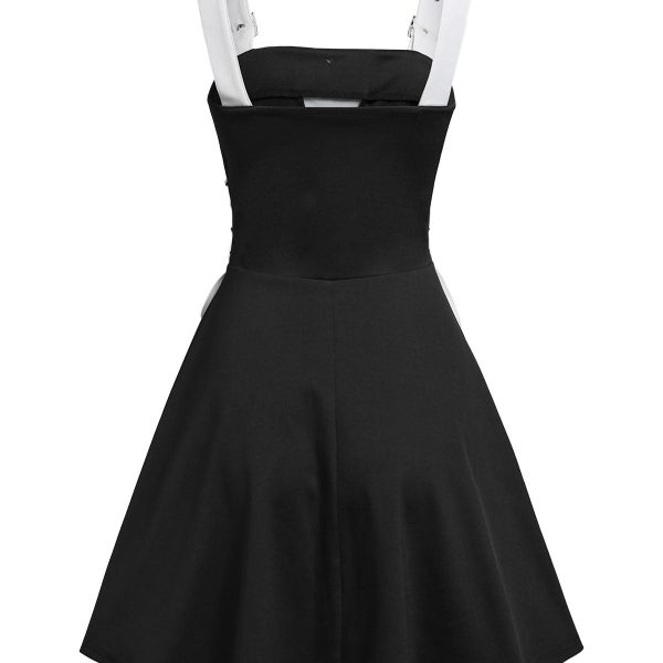Alternative view of Mock Button Buckle Strap Lace-up Twofer Dress A Line Mini Faux Twinset 2 In 1 Dresses Sleeveless Dress