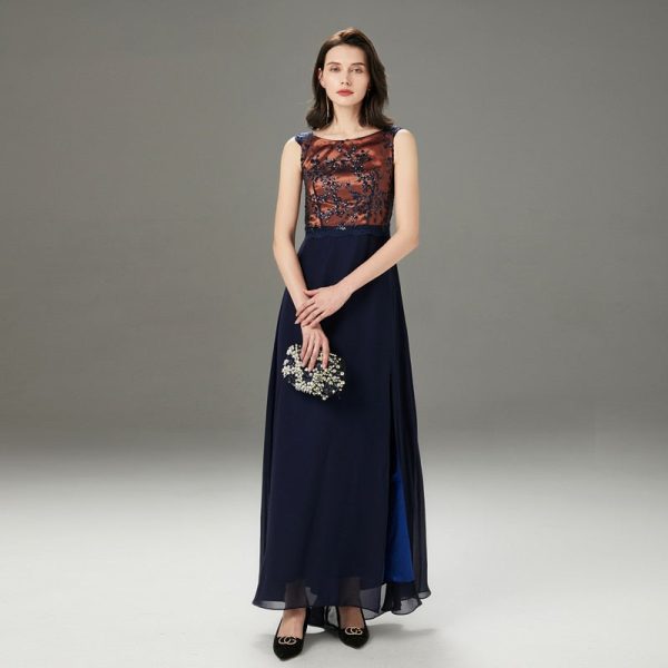 Alternative view of Women's Runway Dresses O Neck Sleeveless Sequined Beaded Bodice Sexy Split Fashion Elegant Long Party Prom