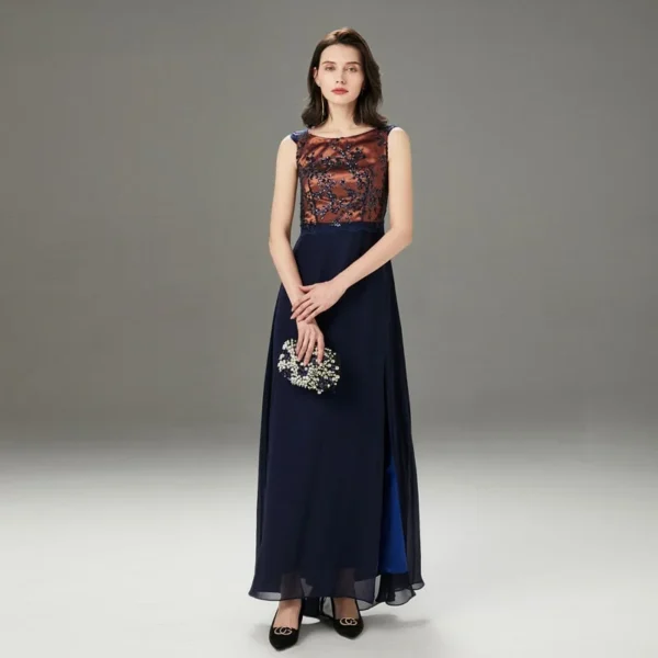 Alternative view of Women's Runway Dresses O Neck Sleeveless Sequined Beaded Bodice Sexy Split Fashion Elegant Long Party Prom