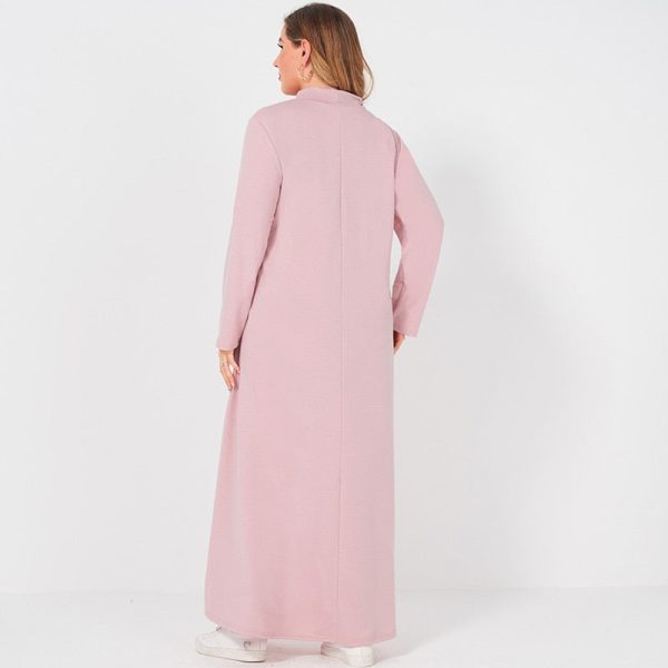 Alternative view of Spring Summer New Women's Fashion Metal Decoration Stand-up Collar Casual Style Side Pockets Long Loose Large Size Dress