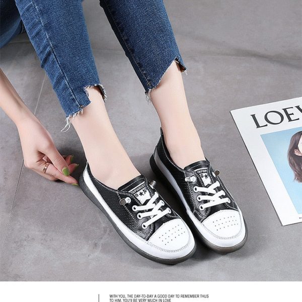 Alternative view of Women's Leather Sneakers Women Casual Fashionable Sports Shoes Vulcanized Woman Summer Flat Shoe Ladies White Lacing 40