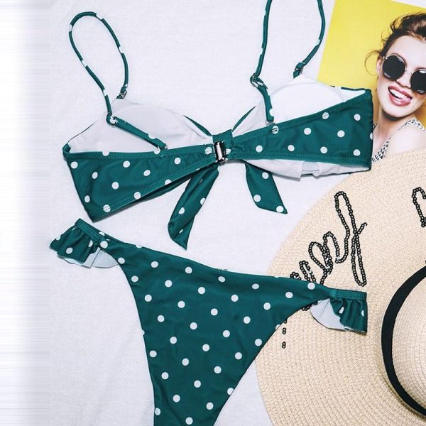 2021 Bikinis Mujer Sexy Ruffle Swimwear Women Tie Front Swimsuit Polka Dot Print Biquini Beach Wear Bathers Bathing Suit - Hplify