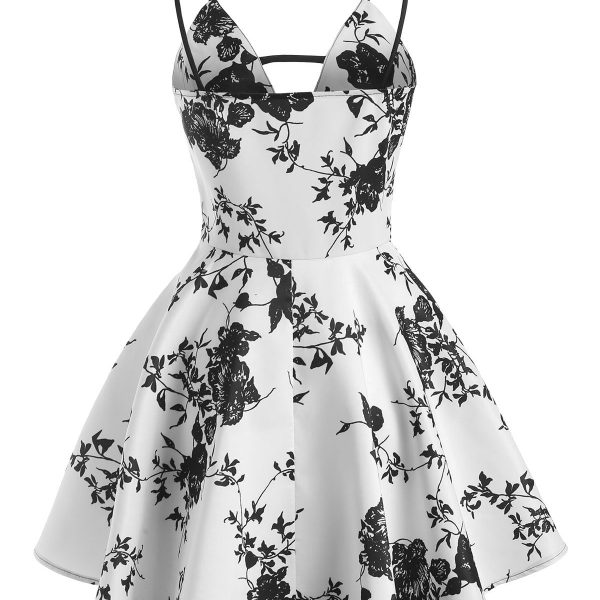 Alternative view of Sexy Casual Women Dress Plus Size Flower Print Ladder Cut Plunge Front Dress Spaghetti Strap Fashion Party Dress Vestidos