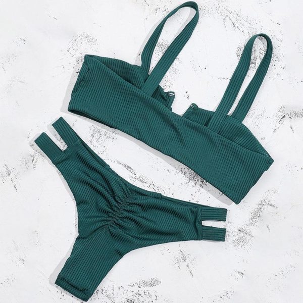 Bow Green Bikinis Push Up Bikini 2021 New Arrival Hollow Out Underwire Low Waist Swimsuit Sexy Swimwear Women Biquini - Hplify