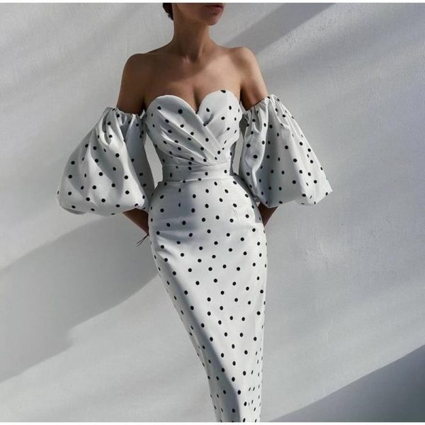Polka Dot High Waist Midi Dresses Women V-Neck Sweet Long Puff Sleeve Elegant Dress Female 2021 Christmas Lady Party Vestidos - Hplify