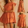 Women Casual Ruffle O Neck Short Sleeve Dress - Hplify