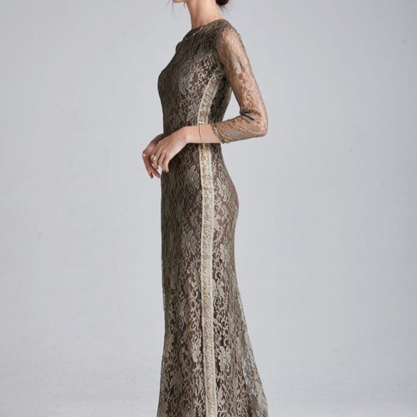 Alternative view of Women's Runway Dresses O Neck 3/4 Sleeves Beaded Sequined Lace Fashion Long Party Prom Dresses