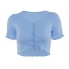 Sexy Women V-neck Short Sleeve Ruffle T-shirt Clubwear Buttons Bodycon Solid T-shirt Crop Tops Summer Outwear tee shirt femme - Hplify