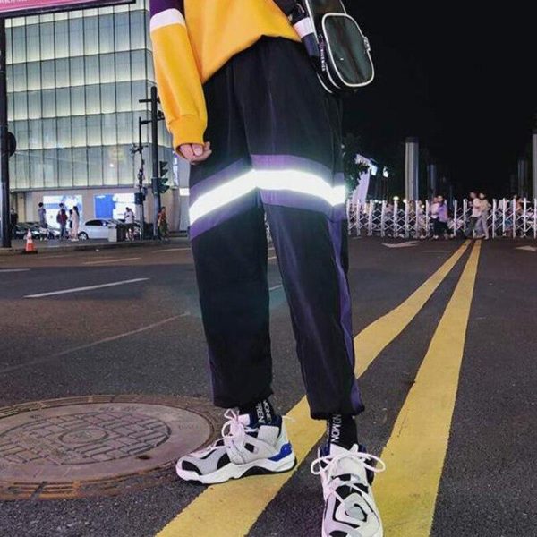 New Hip Hop Reflective pants Harajuku Casual Black Cargo Pants Women Elastic High Waist Pants Streetwear Sweatpants Jogger - Hplify