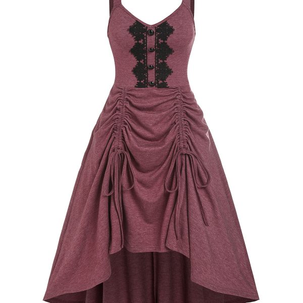 Wilpalo Sleeveless Lace Panel High Low Cinched Dress