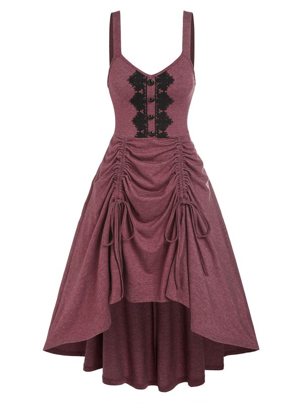 Wilpalo Sleeveless Lace Panel High Low Cinched Dress