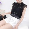 Summer new women's fresh temperament openwork lace top women's solid color wild vest women - Hplify
