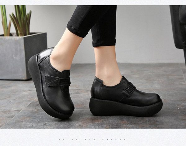 Spring Women Shoes Handmade Genuine Leather Women Flat Platform Shoes Thick Bottom Platform Heel Female Casual Shoes