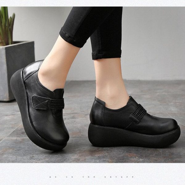 Spring Women Shoes Handmade Genuine Leather Women Flat Platform Shoes Thick Bottom Platform Heel Female Casual Shoes