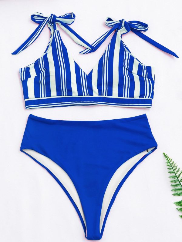 High Waist Bikinis Swimsuits 2021 Swimwear Women Top Wrap Biquini Beachwear Strap Bow Bathing Suits Striped Bikini Set - Hplify