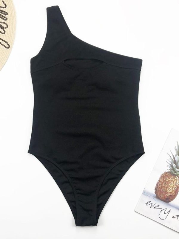 One Shoulder Hollow Out Black One Piece 2021 New Arrival Padded Beach Sexy Swimsuit Female Swimwear Women Monokini - Hplify
