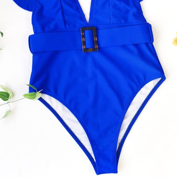 Plunging One Piece Swimsuits Ruffle Swimwear Women 2021 Belted Bathers Sexy Backless Beachwear High Cut Bathing Suits - Hplify