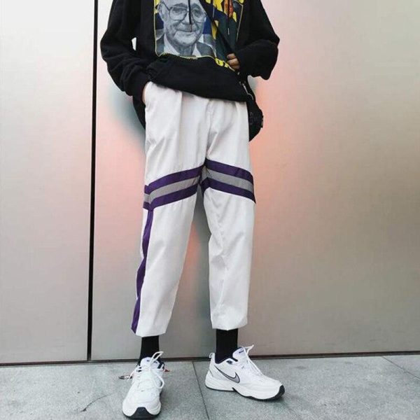 New Hip Hop Reflective pants Harajuku Casual Black Cargo Pants Women Elastic High Waist Pants Streetwear Sweatpants Jogger - Hplify