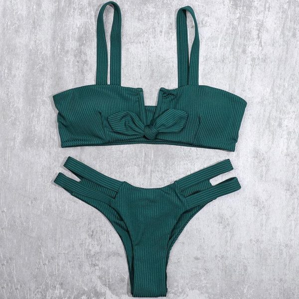 Bow Green Bikinis Push Up Bikini 2021 New Arrival Hollow Out Underwire Low Waist Swimsuit Sexy Swimwear Women Biquini - Hplify