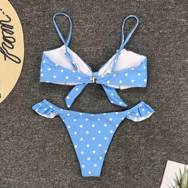2021 Bikinis Mujer Sexy Ruffle Swimwear Women Tie Front Swimsuit Polka Dot Print Biquini Beach Wear Bathers Bathing Suit - Hplify