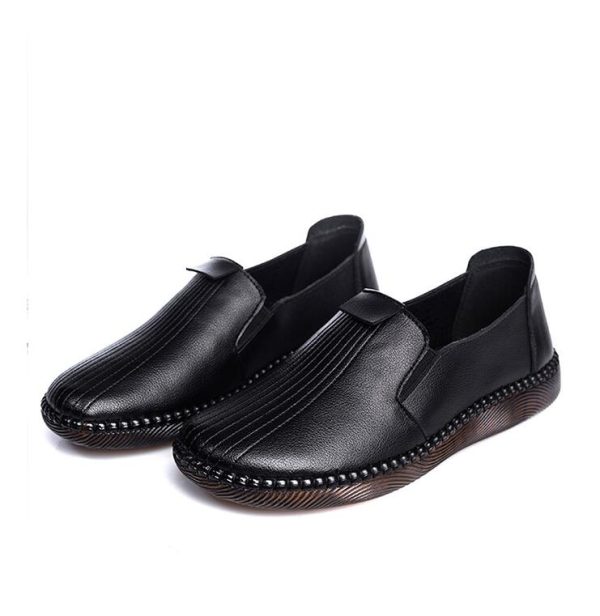 Handmade Genuine Leather Autumn Women Shoes Mother Loafers Slip-On Soft Bottom Flat Casual Single Shoes