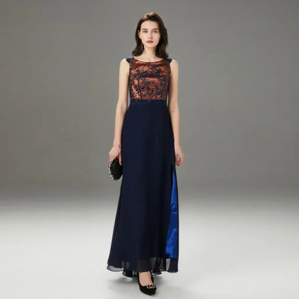 Women's Runway Dresses O Neck Sleeveless Sequined Beaded Bodice Sexy Split Fashion Elegant Long Party Prom